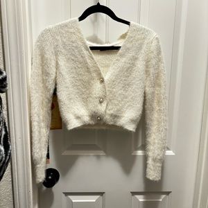 White Shein Cropped Cardigan